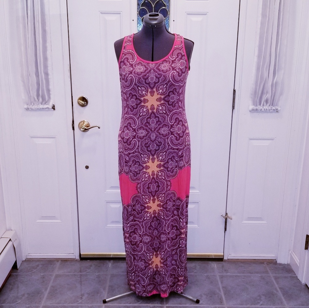 **Sale**  Coral Pink, Purple & Peach Maxi Dress L